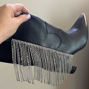 Daniel Diamond Fancy Black Leather Boots with silver toe and Rhinestones!
